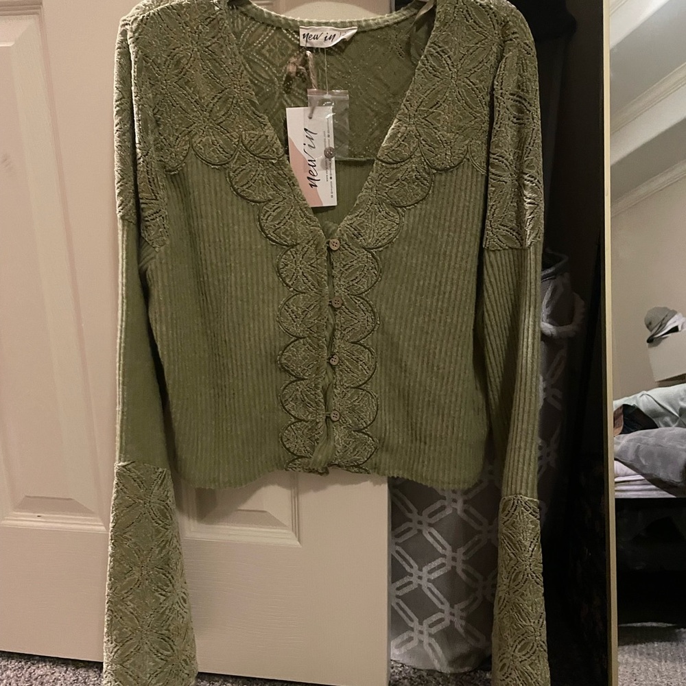 Olive Green Women's Button up Sweater